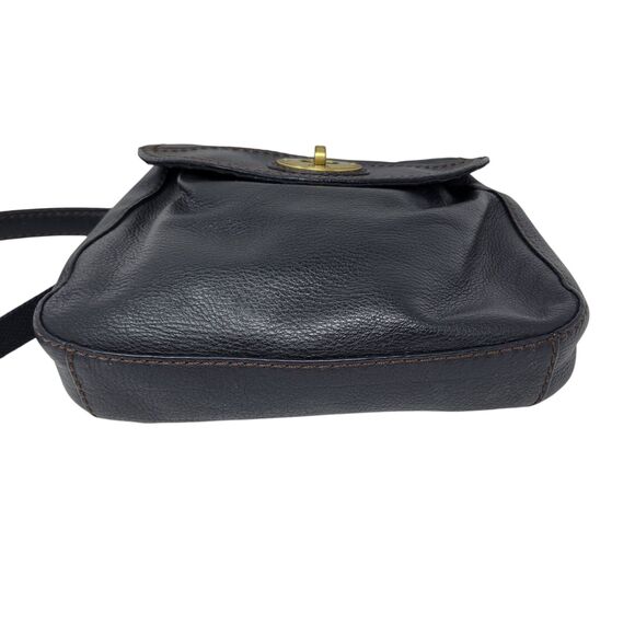 Fossil Vintage Black Leather Flap Crossbody Handbag with Brass Turn Lock - Picture 5 of 14